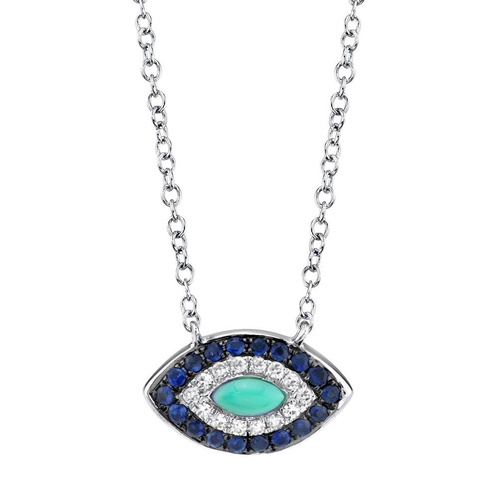 14k Diamond Sapphire &amp; Composite Turquoise Eye Necklace