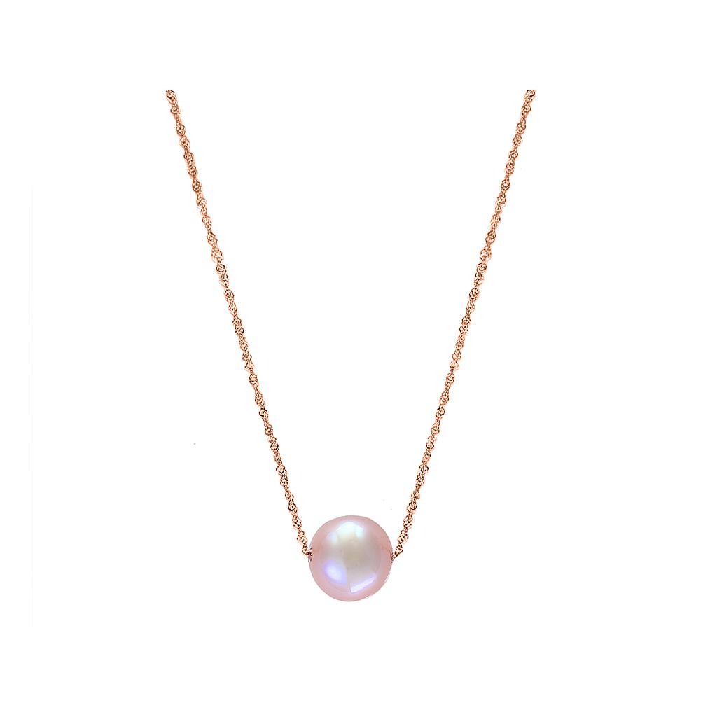 14k Rose Gold Natural Pink Fresh Water Pearl Necklace Center: 8.5-9m On 18&quot; Chain