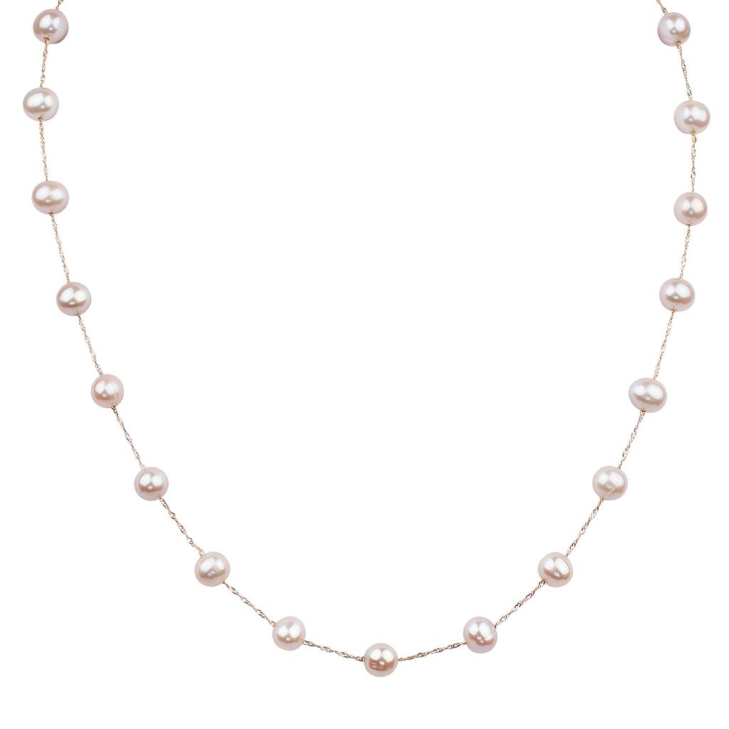 14k Rose Gold White Fresh Water Pearl Necklace On 18&quot; Chain Center 6-6.5m