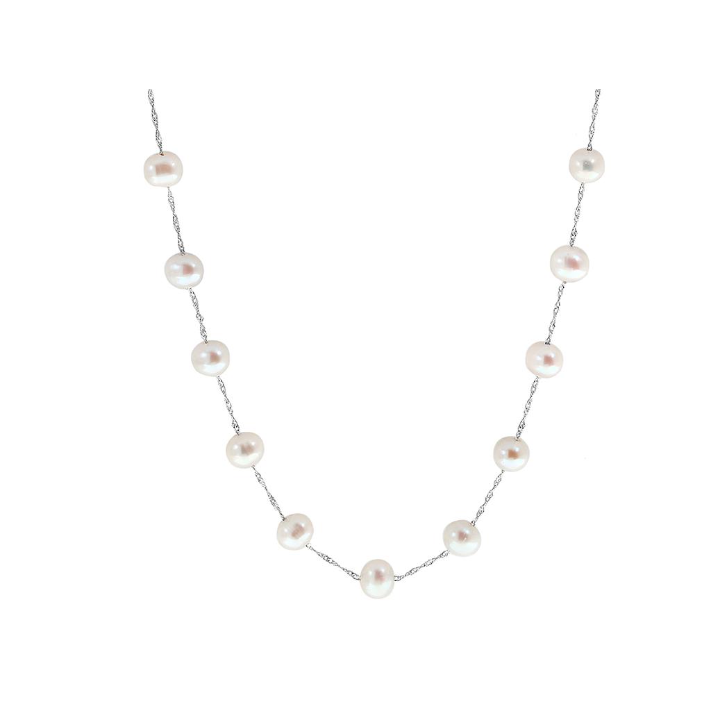 14k White Gold White Fresh Water Pearl Necklace On 18&quot; Chain Center 6-6.5m