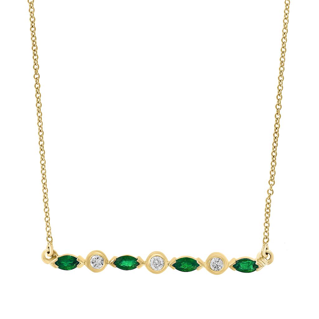 14k Yellow Gold 4 Marquise Emerald &amp; 3 Round Diamond Necklace