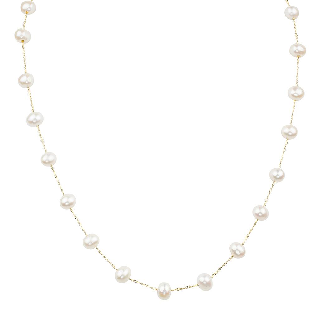 14k Yellow Gold White Fresh Water Pearl Necklace On 18&quot; Chain Center 6-6.5m