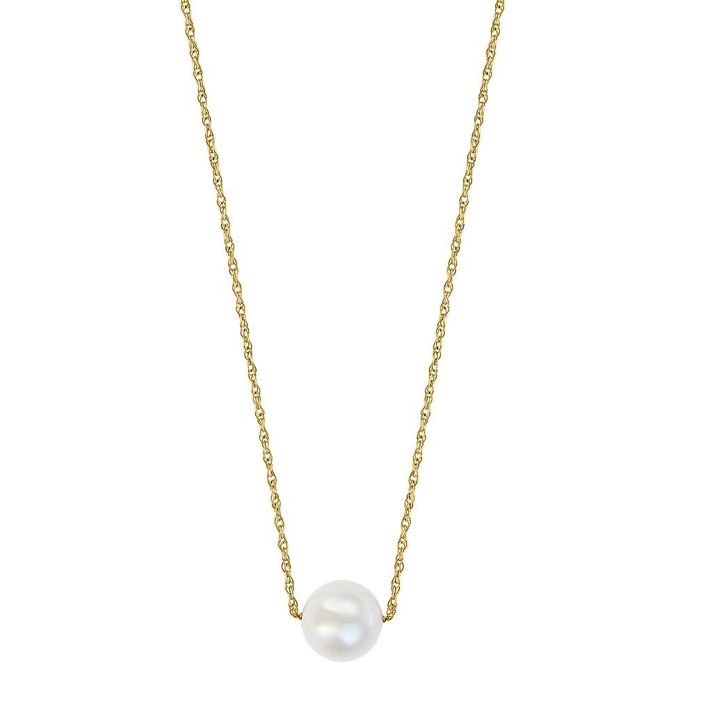 14k Yellow Gold White Pearl Necklace Center: 8.5-9m On 18&quot; Chain