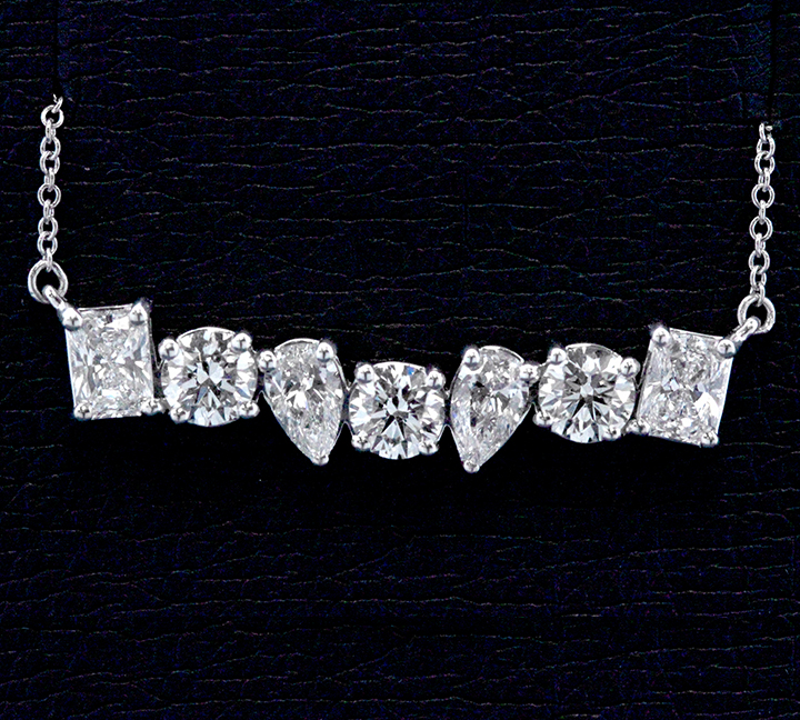 18k White Gold Multi Shape 7 Diamond Necklace 1.93cttw