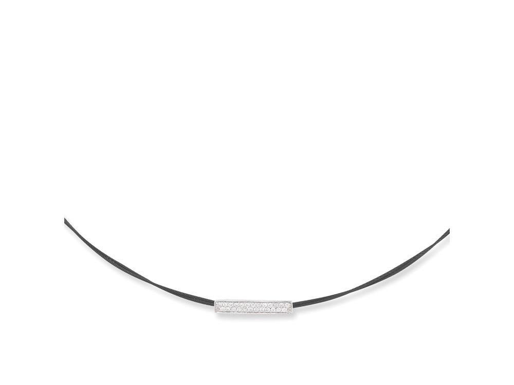 Necklace 18k White Gold &amp; Ss &amp; Black Cable, Bar
