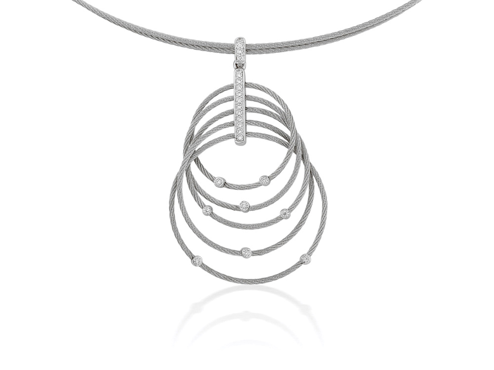 Necklace 18k White Gold &amp; Ss &amp; Ss Cable 17.5 In