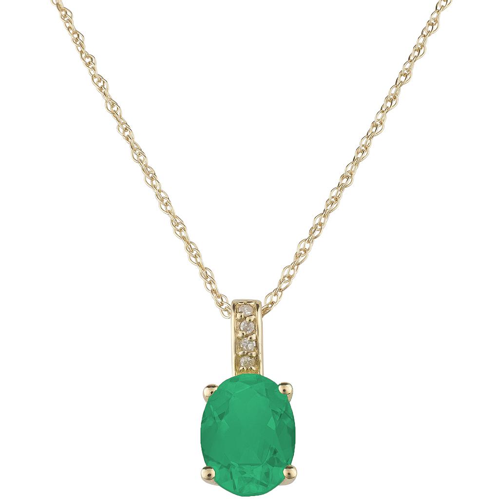 14k Yellow Gold Diamond &amp; Emerald Oval 8 X 6m Pendant W/18&quot; Chain- May