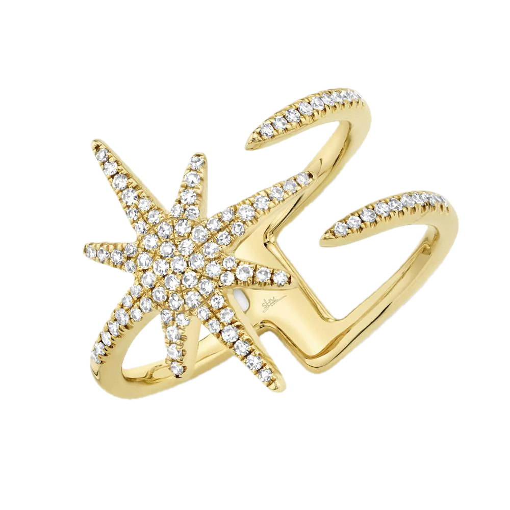 Kate Collection 14k Yellow Gold Diamond Star Ring 0.26ct