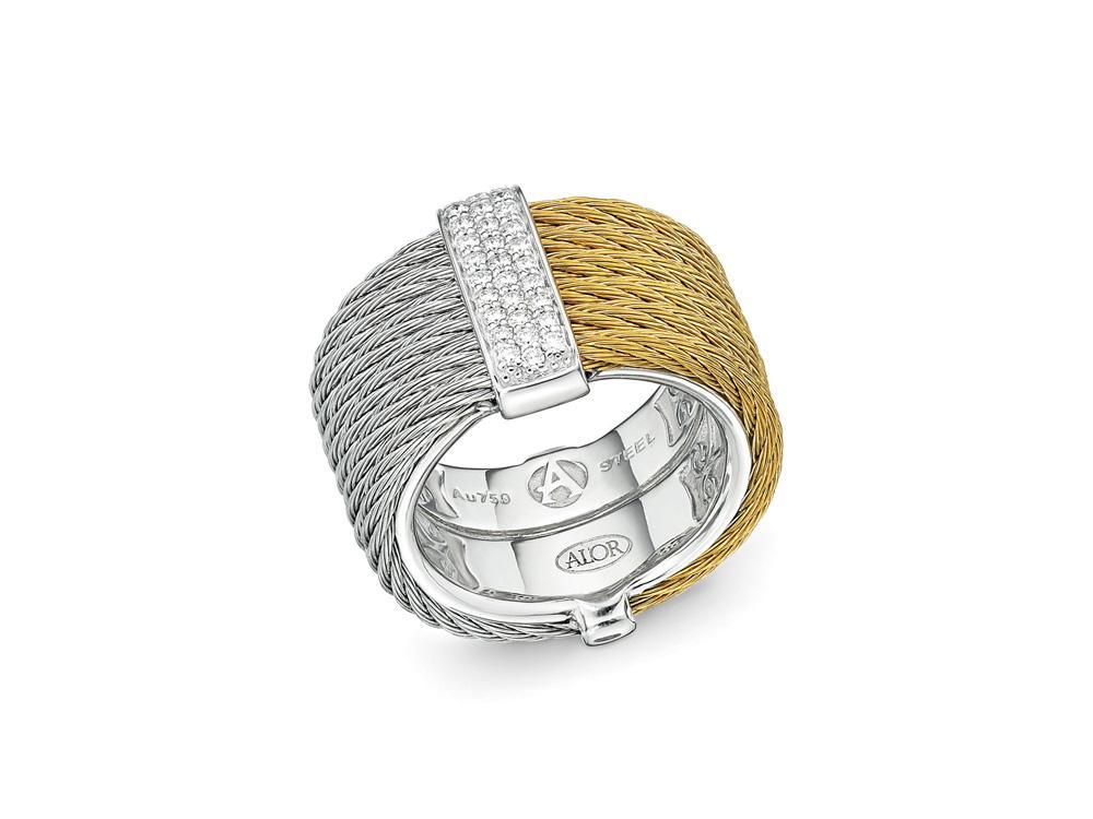 Ring 18k White Gold &amp; Ss &amp; Yellow &amp; Grey Cable Size 7.0