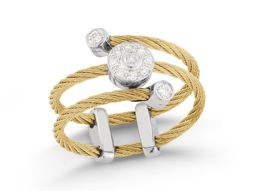 Ring 18k White Gold &amp; Ss &amp; Yellow Cable