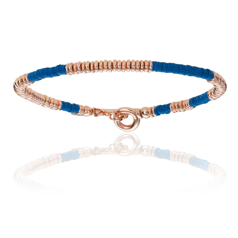 Blue African Beaded Bracelet with Rose Gold Beads
