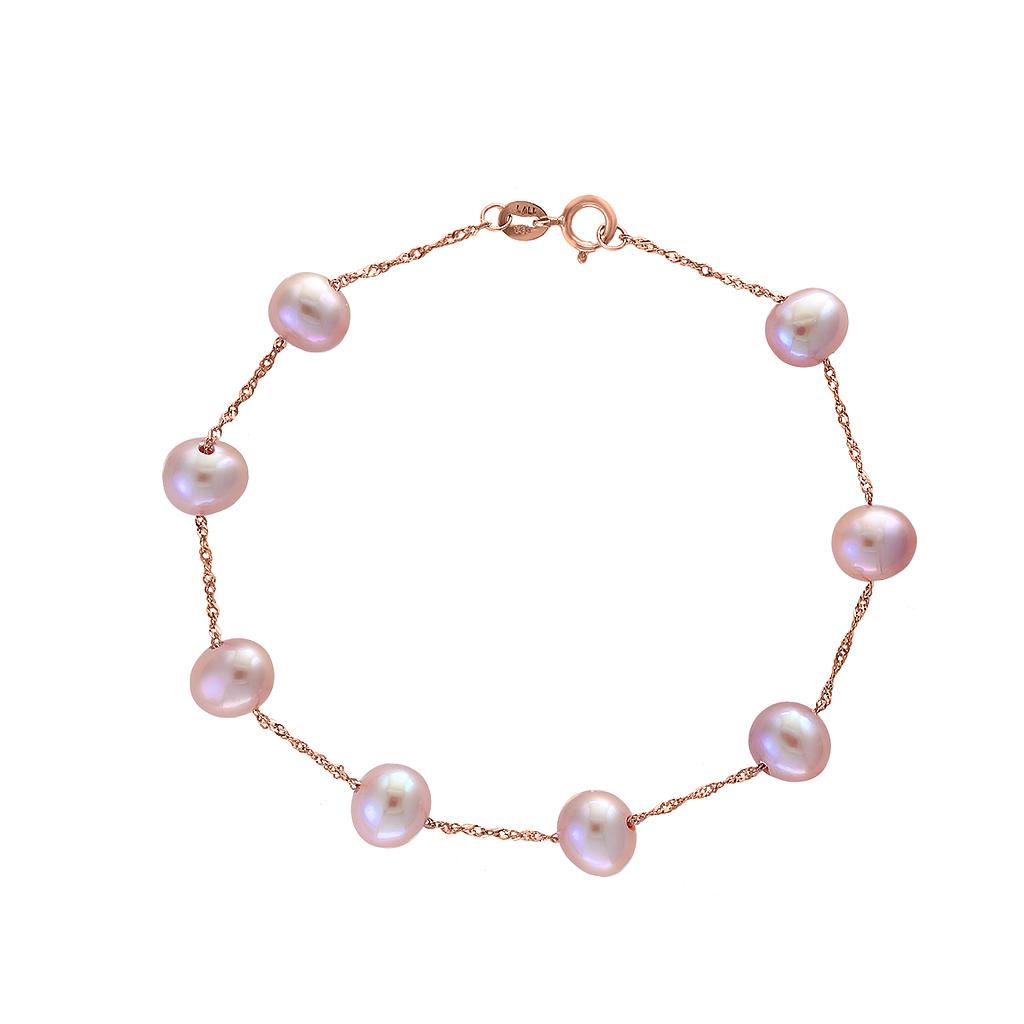 14k Rose Gold Natural Pink Fresh Water Pearl Bracelet Center: 6-6.5m Length7.5&quot;