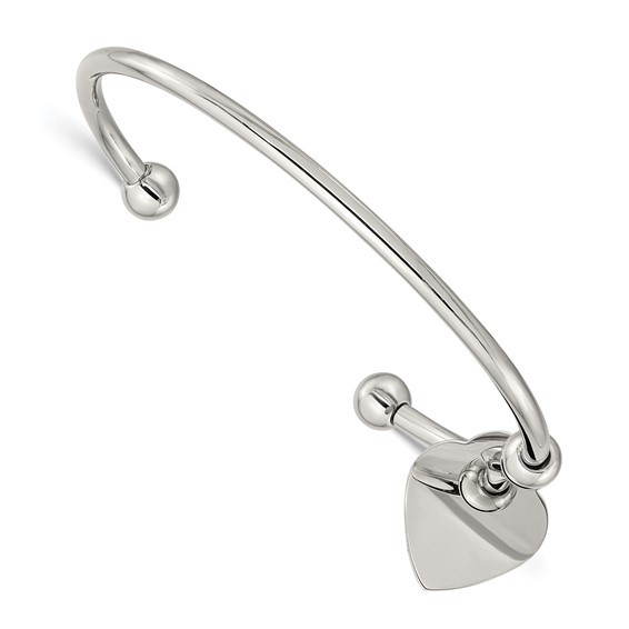 Stainless Steel Polished with Heart Charm Cuff Bangle
