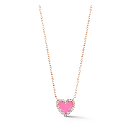 PINK ENAMEL HEART WITH DIAMOND BORDER NECKLACE