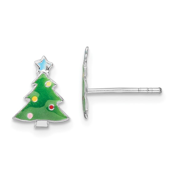 Enamel Kids Christmas Tree Post Earrings