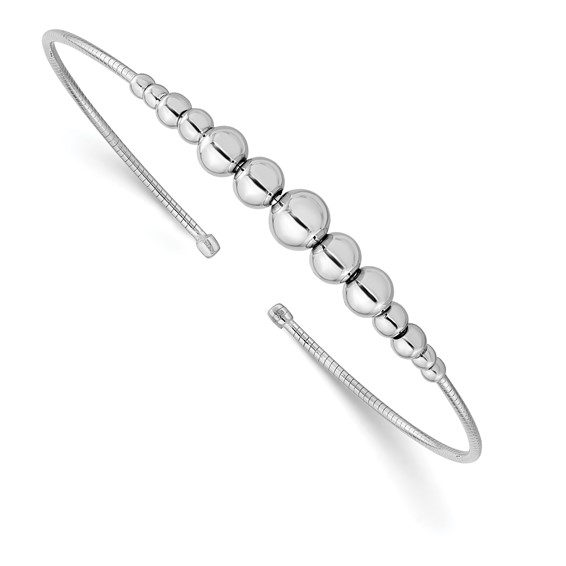 Leslie's Sterling Silver Rhodium-plated Beaded Cuff Bangle