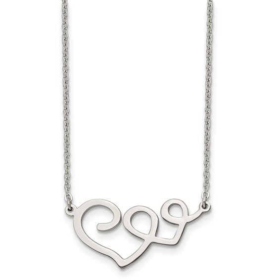Stainless Steel Polished Hearts 17.5in Necklace