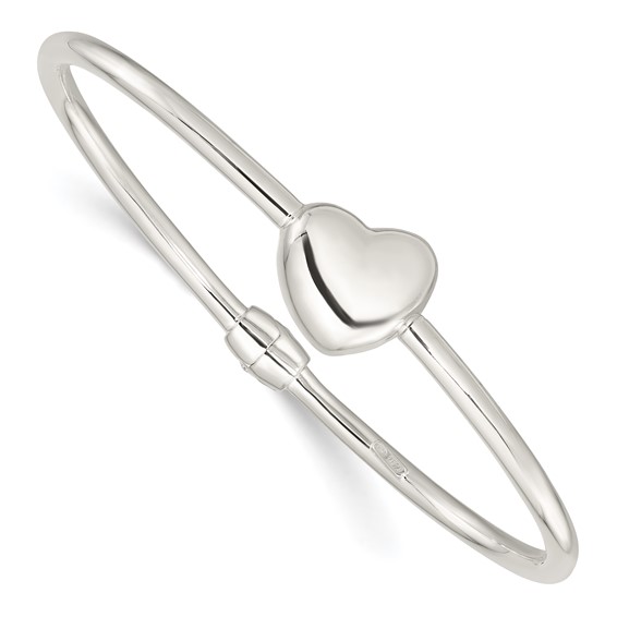 Sterling Silver Polished Heart Hinged Bangle