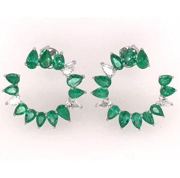 Jardin Emerald &amp; Diamond C Shape Earrings