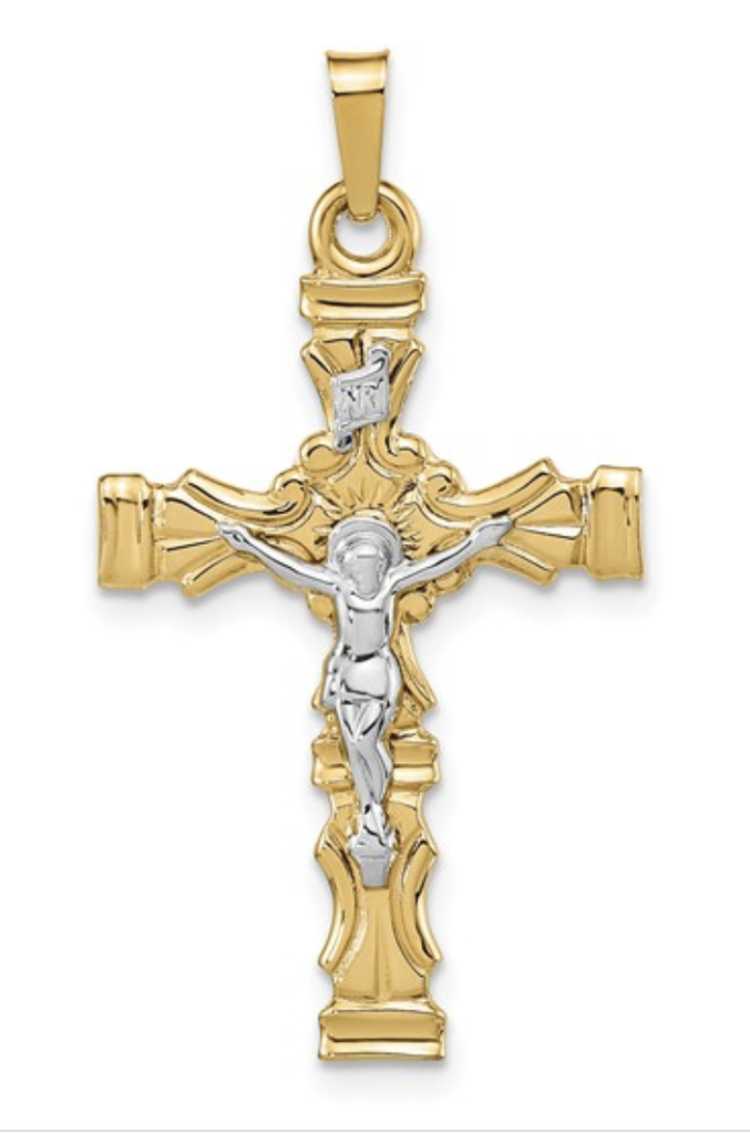 14K Two-tone Polished Latin Crucifix Pendant