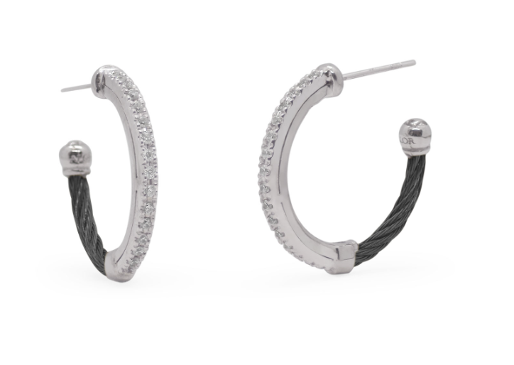 Cable Small Hoop Earrings with 18kt Gold &amp; Diamonds