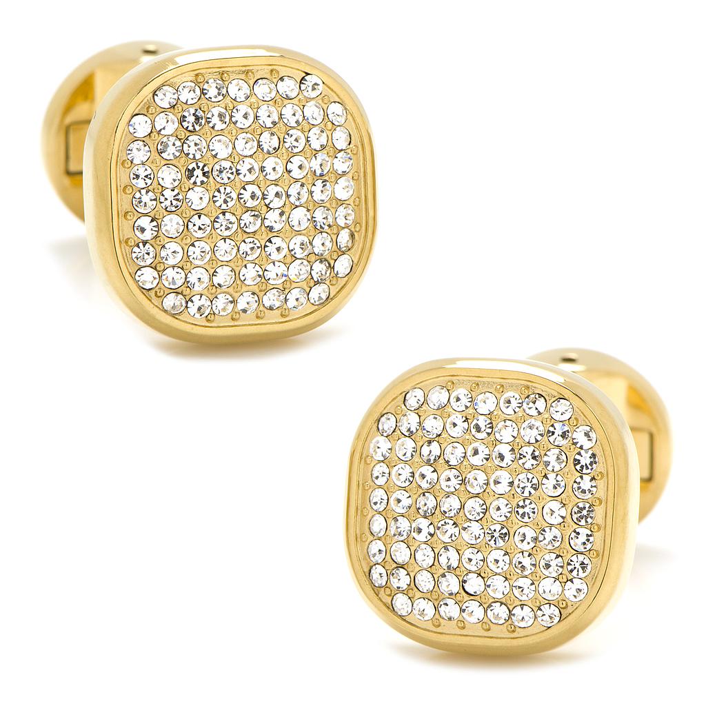 Gold Stainless Steel White Pave Crystal Cufflinks