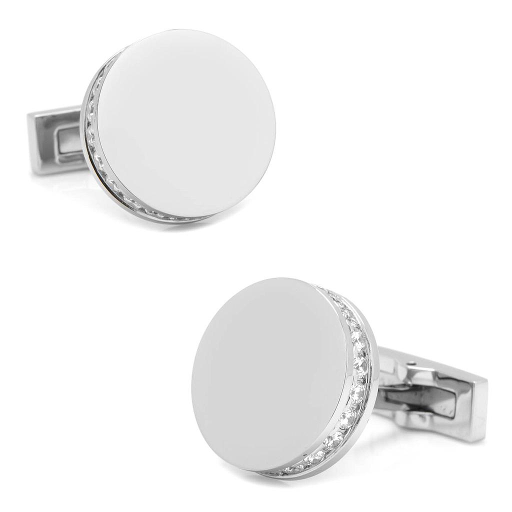 Stainless Steel White Pave Crystal Engravable Cufflinks