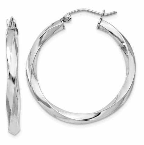 Sterling Silver Rhodium-Plated 3.00mm Twisted Hoop Earrings