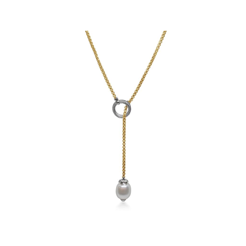 Yellow Chain Lariat Necklace With South Sea Pearl