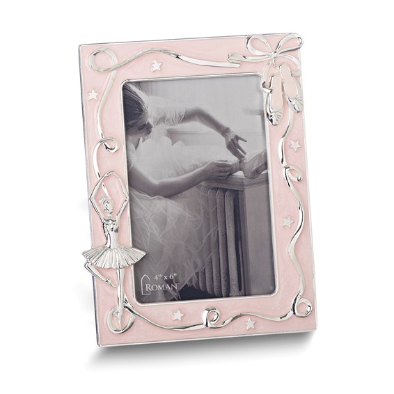Silver-Tone Ballet Pink Enameled 4x6 Photo Frame
