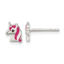 Kids Enameled Pink Unicorn Earrings