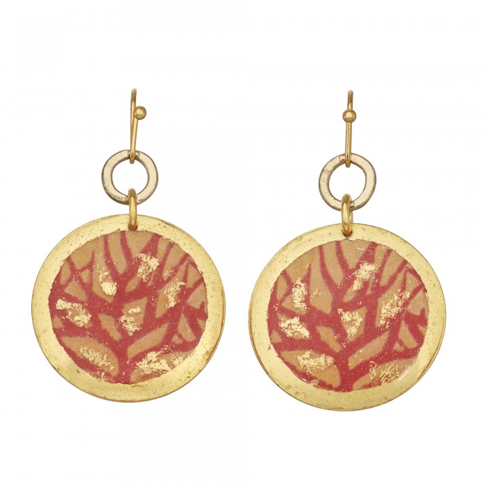 Red Coral Disc Earrings