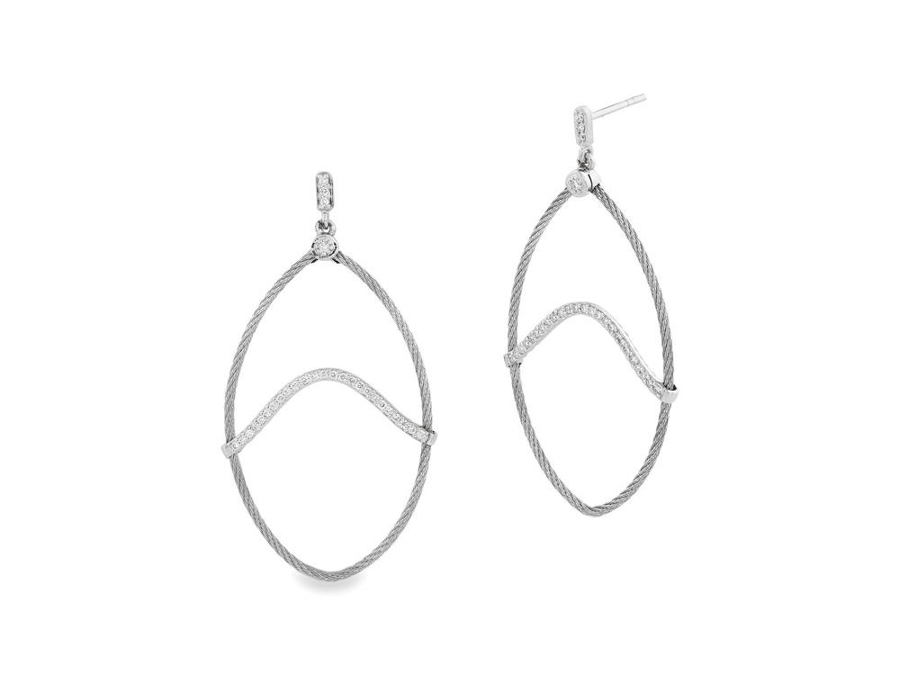 Earring 18k White Gold &amp; Ss &amp; Grey Cable
