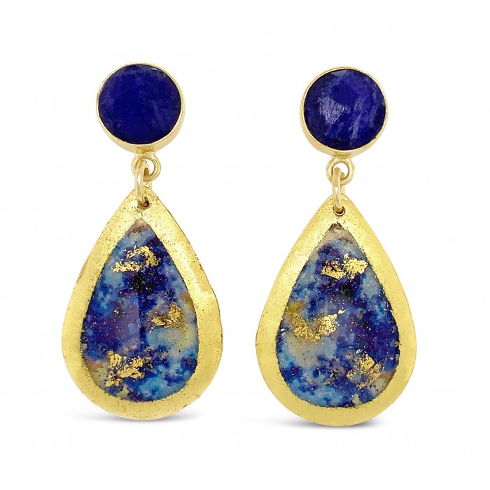 Lapis Small Teardrop Earrings With Sapphire Post