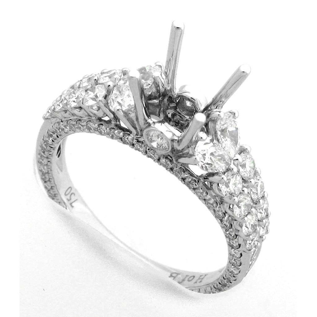Demarco 18k White Gold Diamond Ring W/4ps Next To Head &amp; Round Down All Sides