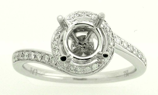 [DE.BRID.0003822] Demarco 18k White Gold Diamond Ring W/Brilliant Round Diamonds Swirled Around Head &amp; Down Shank