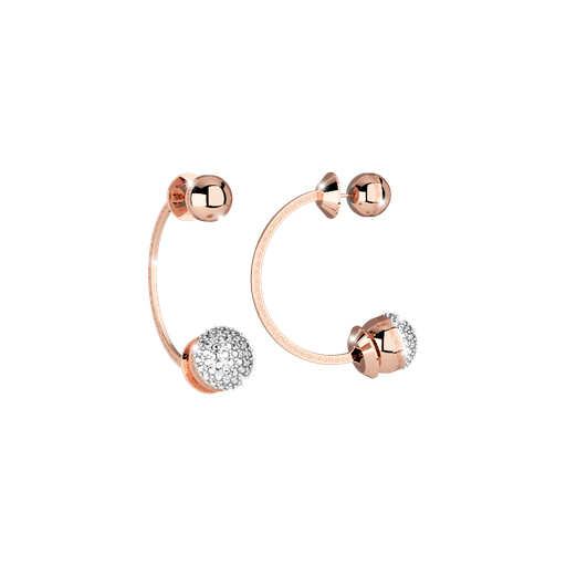 [TE.FASH.0007226] Rebecca Rose Gold Plated Backward Hoop Earrings W/White Stone Cluster Ball