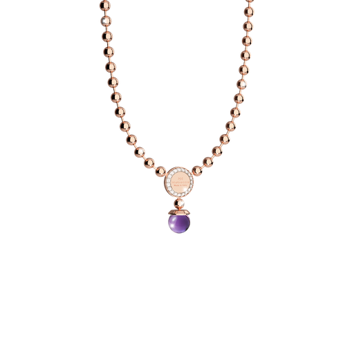 [TE.FASH.0007323] Rebecca Rose Gold Plated Beaded Necklace W/Purp Stone