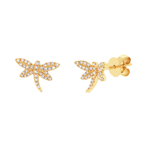 [SH.FASH.0007835] Shy Creation 14k Yellow Gold Diamond Dragonfly Earring