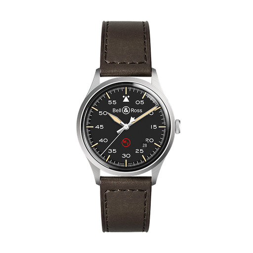 [BE.WATC.0002314] Vintage Automatic Military Satin Polished Steel Case Black Dial Brown Calfskin Strap 38.5m