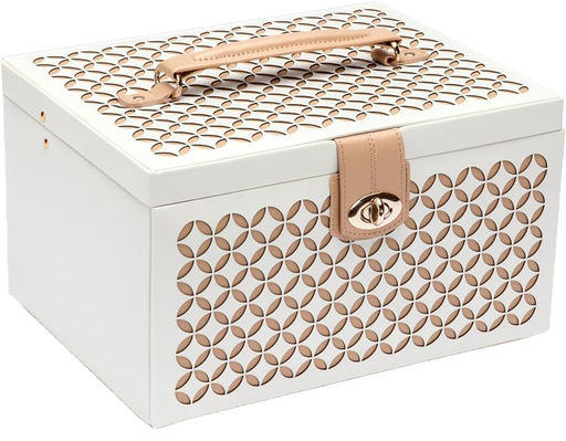 [WO.JEWE.8472] Wolf Designs Chloe Medium Jewelry Box In White &amp; Tan