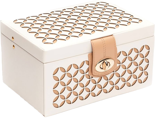 [WO.ACCS.0008473] Wolf Designs Chloe Small Jewelry Box In White &amp; Tan