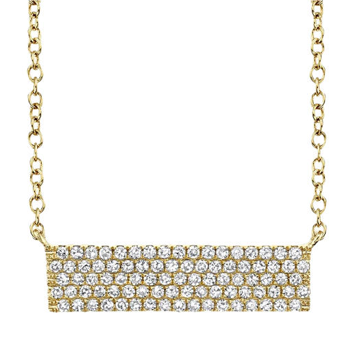 [SH.FASH.0007882] Shy Creation 14k Yellow Gold Horizontal Diamond Pave Rectangle Necklace 0.25cttw