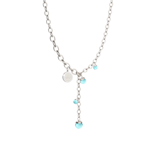 [TE.FASH.0007533] Hollywood Stone Silver Tone Necklace W/Teal Stones