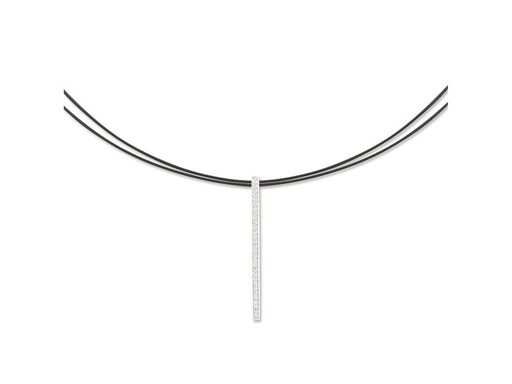 [AL.FASH.0001754] Necklace 18k White Gold &amp; Ss &amp; Black Cable, Long Bar 17.5 In