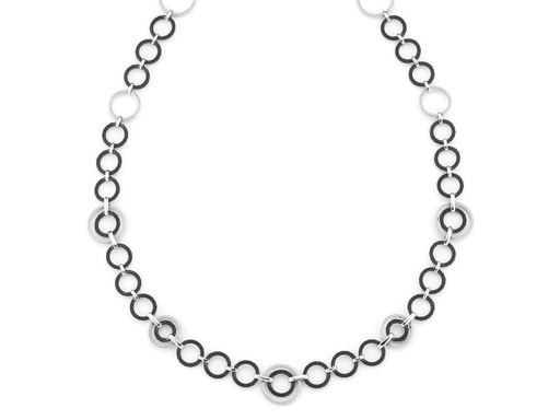 [AL.FASH.1768] Necklace 18k White Gold &amp; Ss &amp; Ss Gray &amp; Black PVD Cable Link 36 In