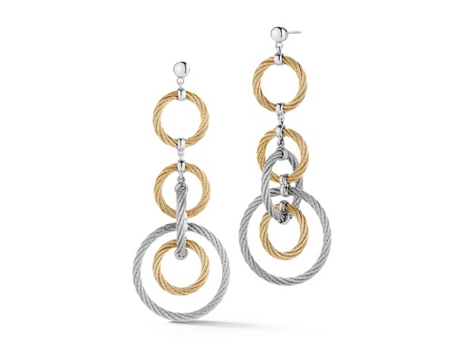[AL.FASH.1658] Earring 18k White Gold &amp; Ss &amp; Yellow, Grey Cable