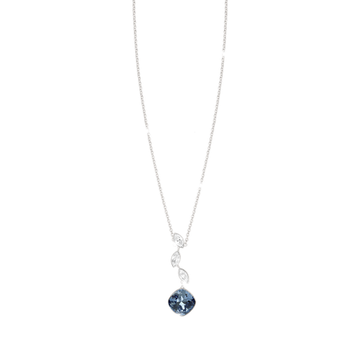 [TE.FASH.0007561] Lumiere Silver Tone Necklace W/3 Marq &amp; 1 Blue Stones