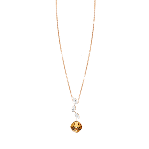 [TE.FASH.0007564] Lumiere Rose Tone Golden Stone W/3 White Marq Necklace