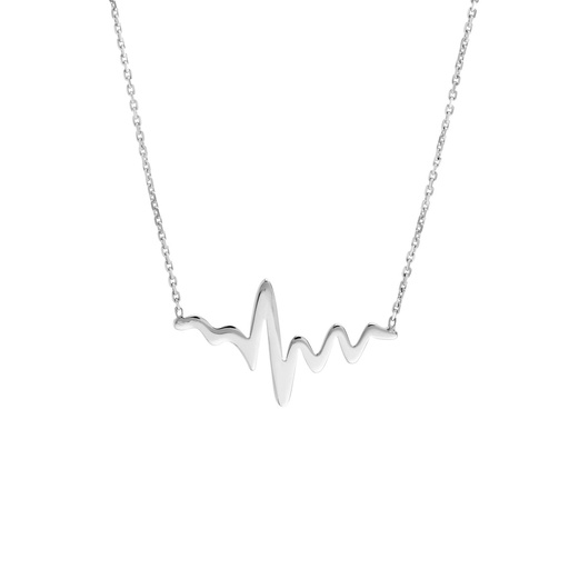 [MI.GOLD.0017637] 14k White Gold Heartbeat Necklace Adj 18in
